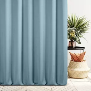 Zasłona szyta na taśmie fala niebieska z tkaniny o naturalnym splocie z efektem melanżu