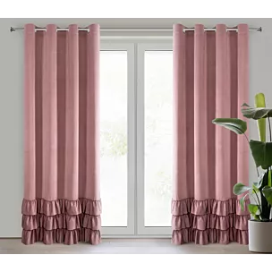 Zasłona ciemnoróżowa z welwetu zdobiona trzema subtelnymi falbanami 140x250 cm przelotka MEGI Eurofirany