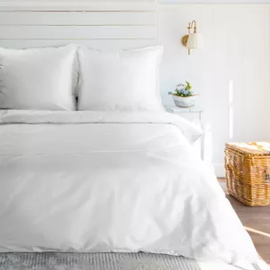 Pościel 160x200 cm komplet 3 częściowy z satyny bawełnianej kolor biały zdobiona elegancką koronką RETRO 5 Eurofirany