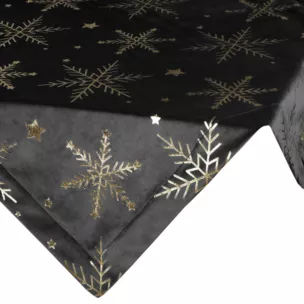 Obrus świąteczny 85x85 cm czarno, szampański welwetowy zdobiony błyszczącym nadrukiem Eurofirany
