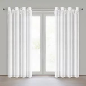 Firana świąteczna biała z etaminy zdobiona aplikacją z motywem gwiazdek 140x250 cm przelotki - XMAS Eurofirany