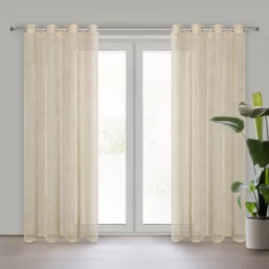 Firana beżowa z lekkiej mikrosiateczki z połyskiem zakończona koronką 140x250 cm przelotka NEL Eurofirany