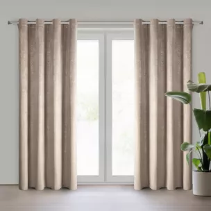 Zasłona brązowo, złota z welwetu zdobiona nakrapianym nadrukiem 135x250 cm przelotki - BETHY Eurofirany