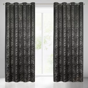 Zasłona czarna z błyszczącym złotym nadrukiem z welwetu 140x250 cm przelotka SARA Eurofirany