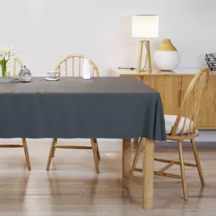 Obrus szyty szary z miękkiej, matowej tkaniny w drobny geometryczny wzór