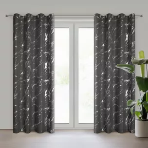 Zasłona stalowo, srebrzysta zdobiona nadrukiem marmurku 140x250 cm przelotka LANI Eurofirany