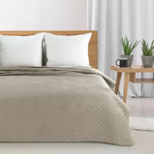 Narzuta welwetowa beżowa 170x210 cm pikowana metodą hot press z motywem rybiej łuski ARIEL EUROFIRANY CLASSIC