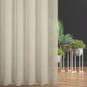 Firana szyta na taśmie 5 cm kremowa z delikatnej w dotyku etaminy w stylu eko z efektem kreszowania, wykończona obciążnikiem