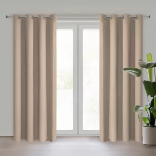 Zasłona beżowa zaciemniająca gładka półmatowa 135x250 cm przelotkaL OGAN Eurofirany