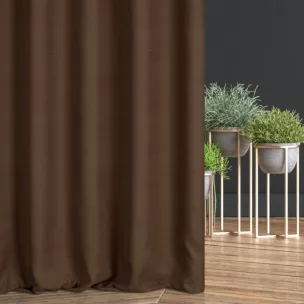 Zasłona szyta na taśmie 5 cm ciemnobrązowa z miękkiej, matowej tkaniny w drobny geometryczny wzór