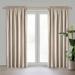 Zasłona beżowa z szenilowej tkaniny 140x270 cm  taśma - MEGI Eurofirany