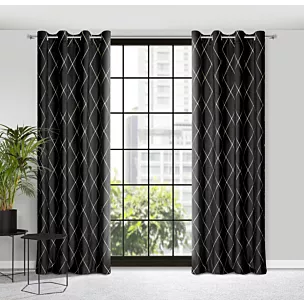 Zasłona czarno, złota haftowana w duże karo z tkaniny welwetowej 140x250 cm przelotka MARGO Pierre Cardin Eurofirany