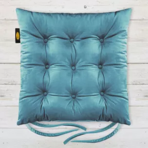 Poduszka na krzesło dwustronna 40 x 40 x 6 cm welwetowa ciemnoturkusowa z dziewięcioma pikowaniami Eurofirany