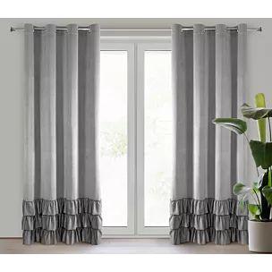 Zasłona stalowa z welwetu zdobiona trzema subtelnymi falbanami 140x250 cm przelotka MEGI Eurofirany