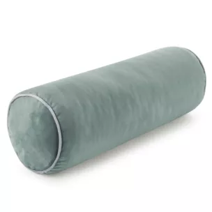 Poduszka dekoracyjna wałek 45 x 15 cm welwetowa ciemnomiętowa zdobiony kontrastującą lamówką GAJA Eurofirany