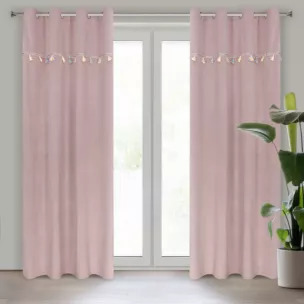 Zasłona pudrowo różowa z aplikacją w słoniki z welwetowej tkaniny 140x250 cm przelotka KIDS Eurofirany