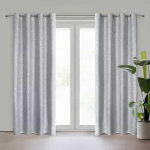 Zasłona srebrna zdobiona nadrukiem geometrycznym 140x250 cm przelotka SEMI Eurofirany