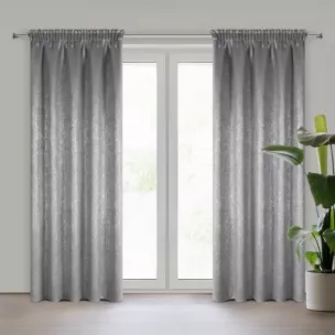 Zasłona stalowa z srebrną przecierką, zaciemniająca 135x270cm taśma EBRU Eurofirany