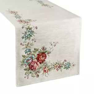 Bieżnik na stół 45x140 cm z grubszej tkaniny gobelinowej z nicią szenilową z motywem kwiatów