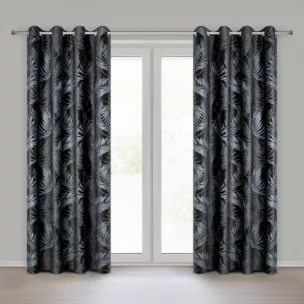 Zasłona czarna z welwetowej tkaniny z motywem roślinnym 140x250 cm - VERA Eurofirany