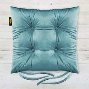 Poduszka na krzesło dwustronna 40 x 40 x 8 cm welwetowa morska z czterema pikowaniami Eurofirany