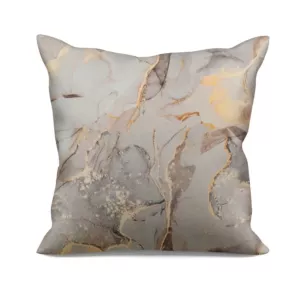 Poszewka szyta beżowa z tkaniny welwetowej zdobionej delikatnie połyskującym drukiem