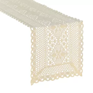 Bieżnik na stół 32x140 cm jasnobeżowy  ażurowy MEGGY w stylu boho Eurofirany