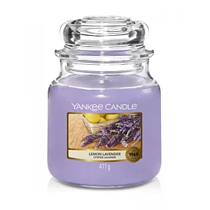 Średnia świeca zapachowa w szklanym słoiku z pokrywką YANKEE CANDLE o zapachu Lemon Lavender