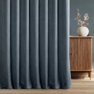 Zasłona szyta na taśmie 5 cm ciemnografitowa z tkaniny o naturalnym splocie z efektem melanżu