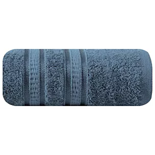 Ręcznik kąpielowy 50x90 cm bambusowy kolor granatowy zdobiony bordiurą w pasy 500 g/m2 MILA Eurofirany