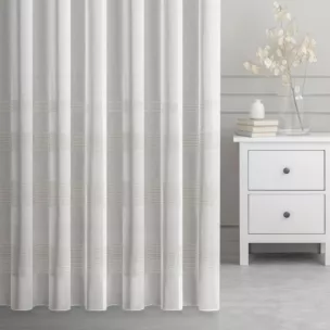 Firana szyta na taśmie fala ALFREDA naturalna z miękkiej etaminowej tkaniny ozdobionej ażurowymi pasami