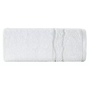 Ręcznik do rąk 30x50 cm bawełniany kolor biały zdobiony bordiurą z błyszczącym wzorem 500 g/m2 KARIN Eurofirany