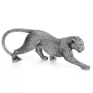 Figurka srebrna w kształcie geparda z metaliczną geometryczną strukturą 34x8x12 cm ZURI Eurofirany