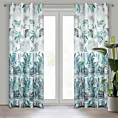 Zasłona granatowo, turkusowa zdobiona nadrukiem roślinnym 140x250 przelotka PILAR Eurofirany