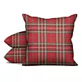 Poszewka szyta czerwona z tkaniny gobelinowej o wzorze w kratę