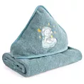 Ręcznik kąpielowy dziecięcy 100x100 cm bawełniany kolor niebieski z kapturem i aplikacją uroczego misia 400 g/m2 Eurofirany