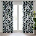 Zasłona czarno, srebrna z motywem botanicznym z welwetu 140x270 cm przelotka SALLY Eurofirany