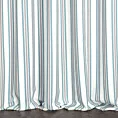 Zasłona szyta na taśmie fala jasnokremowo turkusowa z tkaniny o naturalnym splocie z nadrukowanym wzorem w pasy