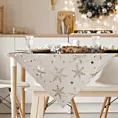 Obrus świąteczny 85x85 cm beżowo, szampański welwetowy zdobiony błyszczącym nadrukiem Eurofirany