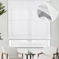 Roleta rzymska biała z matowej cienkiej etaminy, wykończona obciążnikiem
