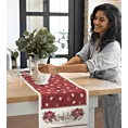 Obrus czerwono, beżowy 100x100 cm gobelinowy z mieszanki włókien zdobiony wzorem świątecznym