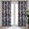 Zasłona grafitowa z nadrukiem w stylu botanic z welwetu 140x250 cm przelotka NICOL Eurofirany