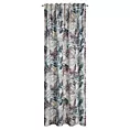 Zasłona biało, stalowa z motywem liści 140x270 cm taśma / szelki LILIA Eurofirany