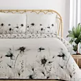 Pościel dwustronna 160x200 cm satyna bawełniana kolor biały, szarobeżowy z wzorem kwiatów Eurofirany Premium