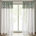 Zasłona biało, zielona zdobiona aplikacją i koronką 140x250 taśma BOTANIC Eurofirany