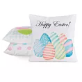 Poszewka na poduszkę 45x45 cm z weluru zdobiona nadrukiem pastelowych pisanek biało, niebieska WIOSNA 3 Eurofirany