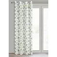 Zasłona biało, zielona zdobiona nadrukiem kwiatów 140x250 cm przelotka DARI Eurofirany