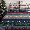 Pościel świąteczna 140x200 cm z bawełny ranforce, kolor granatowy, bordowy z nadrukiem w stylu skandynawskim SKANDY Eurofirany