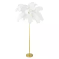 Lampa stojąca do salonu biało, złota FERI na metalowej podstawie z efektownym abażurem z naturalnych strusich piór Eurofirany