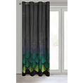 Zasłona czarno, turkusowa z oliwkowym wzorem geometrycznym z tkaniny welwetowej 140x250 cm przelotka ANGELINA Eurofirany